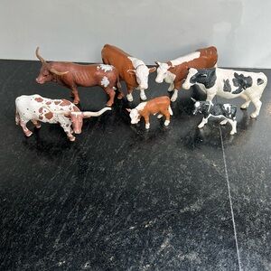 Schleich cows and Longhorn Bull figurine farm toy animals lot of 7